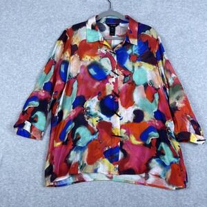 Ali Miles Abstract Print Button Front Tunic Top Womens Size XL Artsy Lagenlook